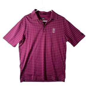 Tiger Woods Nike Golf Polo Purple Striped Shirt TPC Sawgrass Mens Large